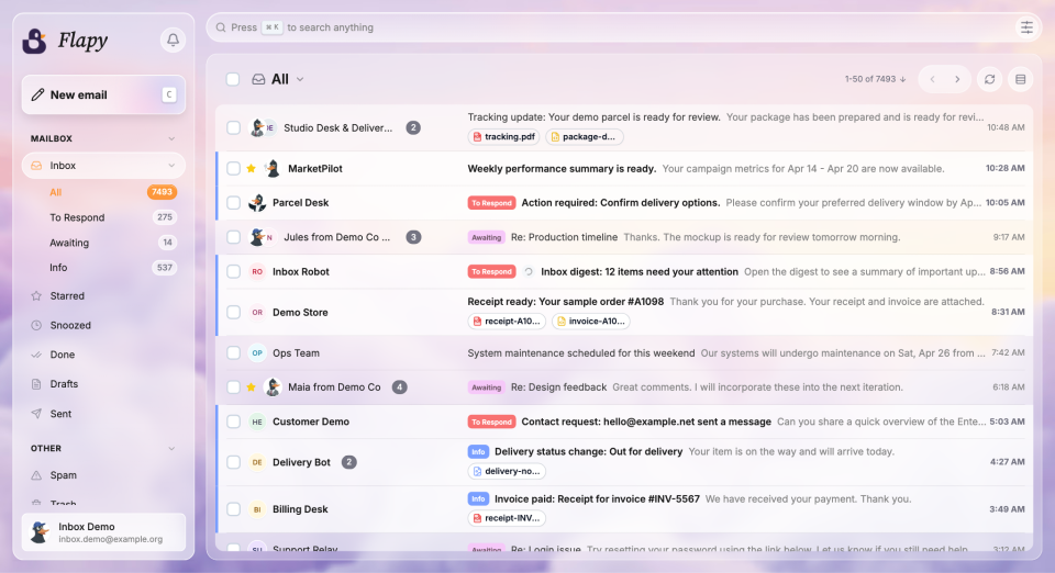 Flapy inbox screenshot